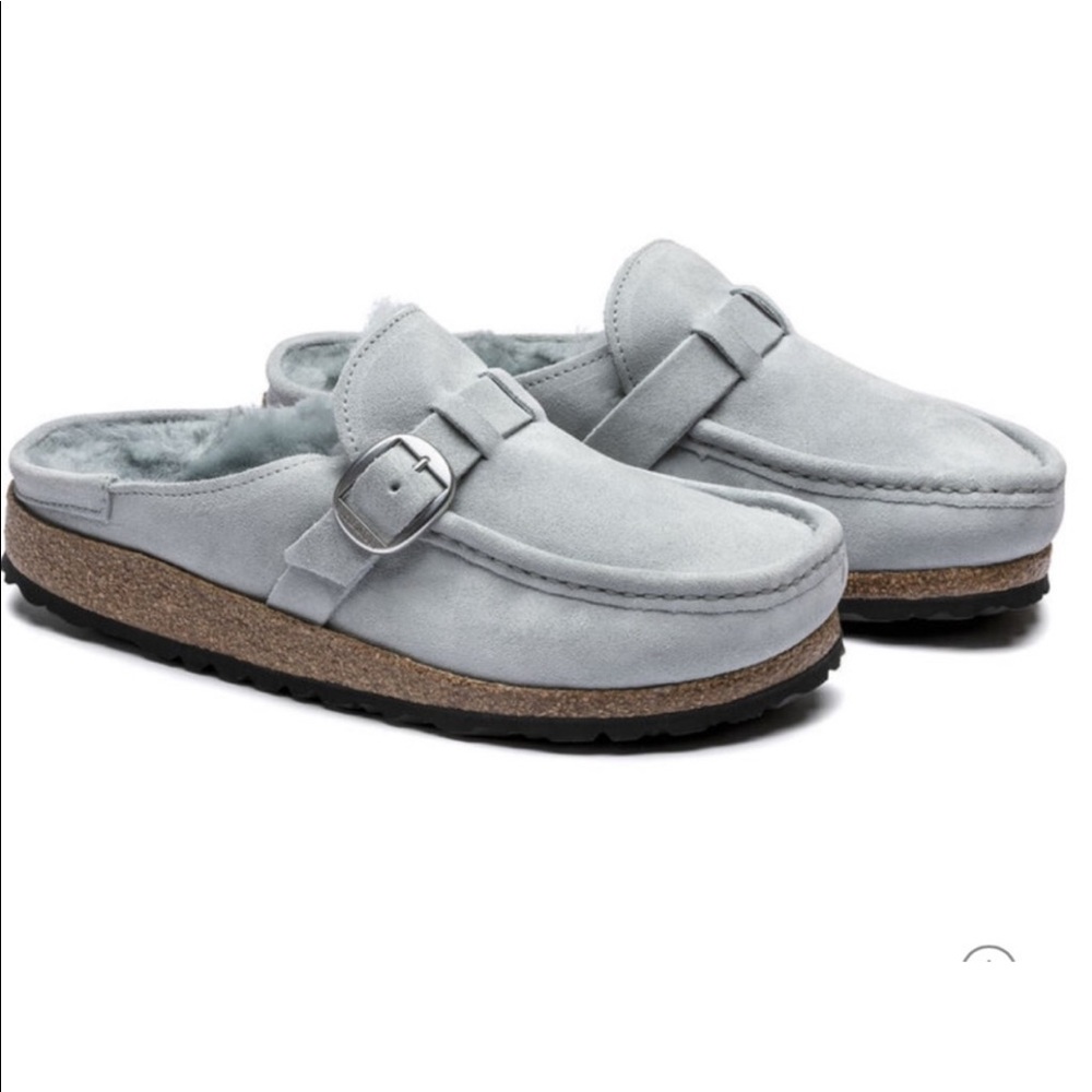 birkenstock buckley genuine shearling suede slide loafer